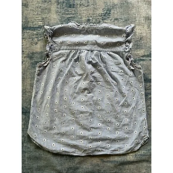Loft Blue White Stripe Daisy Ruffle Button Front Top Women's Medium - Picture 6 of 10